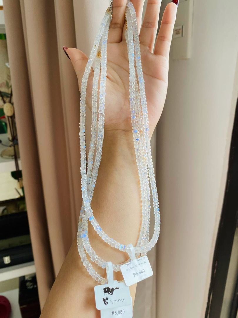 BNEW Moonstone Gemstone Necklace (Category: Necklaces) located in Baguio. Submitted by asna_taku (Listing ID 1469256389, Image 1). Description: 🌙 BNEW Moonstone Gemstone Necklace ✨ Elegant, luminous, and effortlessly timeless. Featuring faceted moonstone gemstones with a beautiful iridescent glow, these necklaces add a delicate touch of sparkle to any look. 🤍✨ Available in adjustable lengths of up to 21 inches, with your choice of yellow gold-p