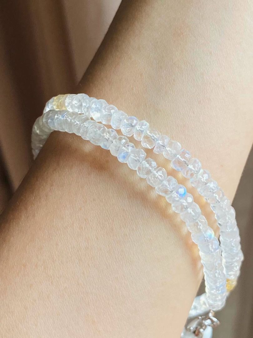 BNEW Rainbow Moonstone Slider Bracelet (Category: Bracelets) located in Baguio. Submitted by asna_taku (Listing ID 1469255655, Image 2). Description: 🌈 BNEW Rainbow Moonstone Slider Bracelet ✨ A little moonlight on your wrist. 🤍 These beautiful faceted rainbow moonstone beads shimmer with enchanting flashes of blue and iridescent colors, creating an effortlessly elegant look. Finished with an adjustable slider design for a comfortable fit, this
