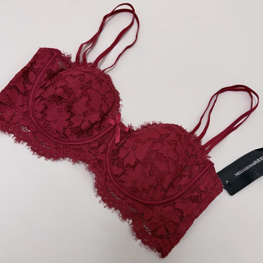 BNWT Red Lace Underwired Balconette Bra [36C] (Category: Undergarments & Loungewear) located in Malabon City. Submitted by k_intimates (Listing ID 1469199689, Image 2). Description: Details: • Size 36C / wired / lightly lined • Brandnew • Red lace underwire balconette bra featuring double-strap details and a small bow accent in the center..