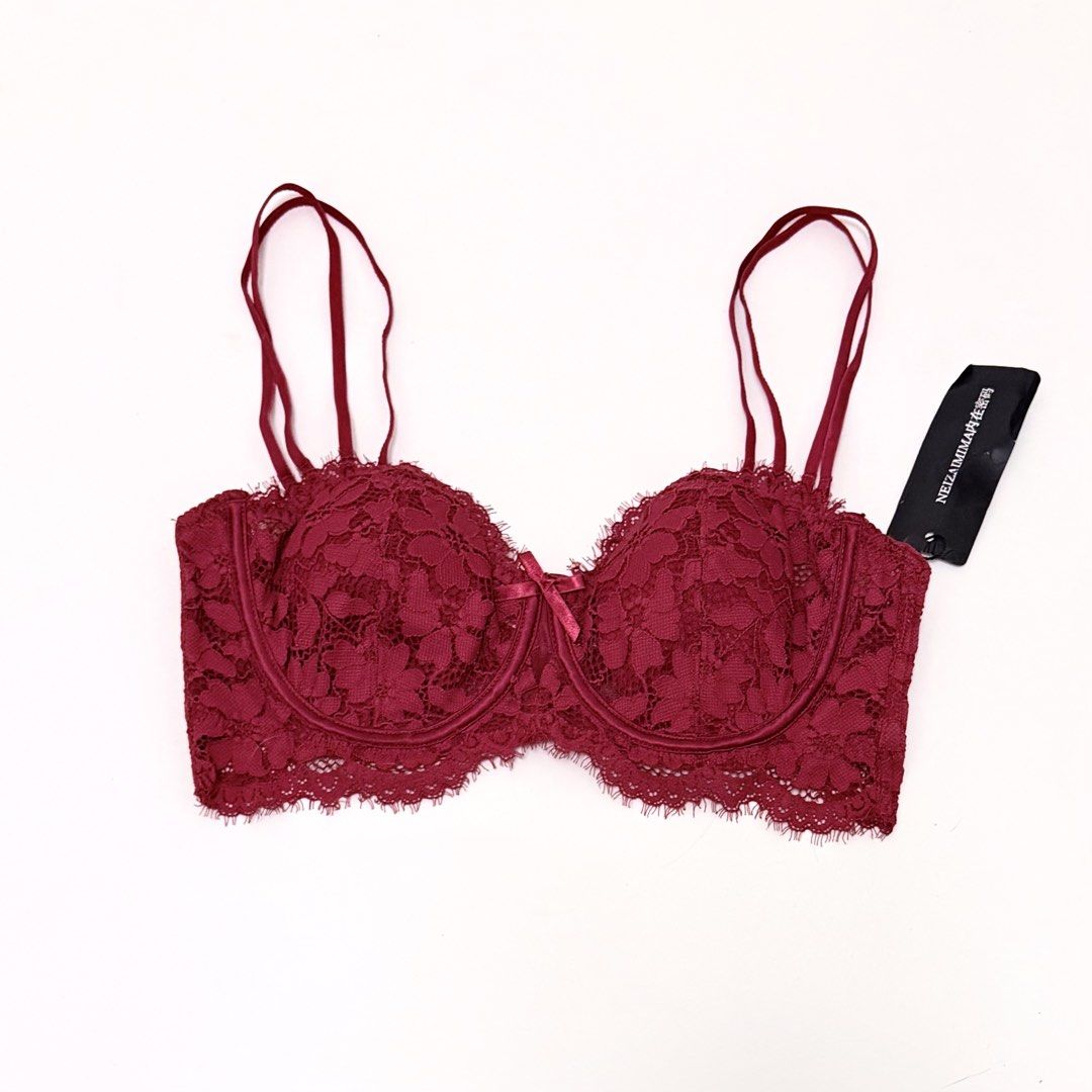 BNWT Red Lace Underwired Balconette Bra [36C] (Category: Undergarments & Loungewear) located in Malabon City. Submitted by k_intimates (Listing ID 1469199689, Image 1). Description: Details: • Size 36C / wired / lightly lined • Brandnew • Red lace underwire balconette bra featuring double-strap details and a small bow accent in the center..
