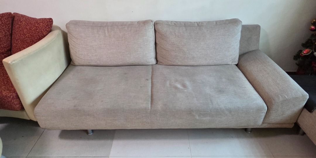 Bo Concept Modular Fabric Sofa Set (Category: Sofas) located in Taguig. Submitted by maritoni_g (Listing ID 1469183842, Image 3). Description: - Bo Concept Modular Fabric Sofa Set (Beige color) - Matching beige fabric sofas with a clean, neutral color that fits most living rooms - Includes 5 backrest matching pillows, 1 side armrest matching throw pillow and 1 headrest roll cushion with metal bracket - Supported by solid metal legs underneath - G