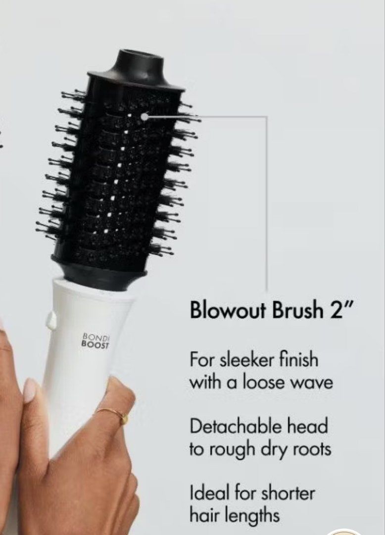 Bondi Boost Blowout Brush 2 inch (Category: Hair) located in Manila. Submitted by lxi16 (Listing ID 1469168588, Image 2). Description: - Brand: Bondi Boost 2-inch Blowout Brush - Color: Classic White & Black - Detachable head design for quick and easy root drying - Perfect for achieving a sleek finish with gorgeous loose waves - Ideal for shorter hair lengths - Includes original box in packaging - Guaranteed authentic and well-maintained - Bought
