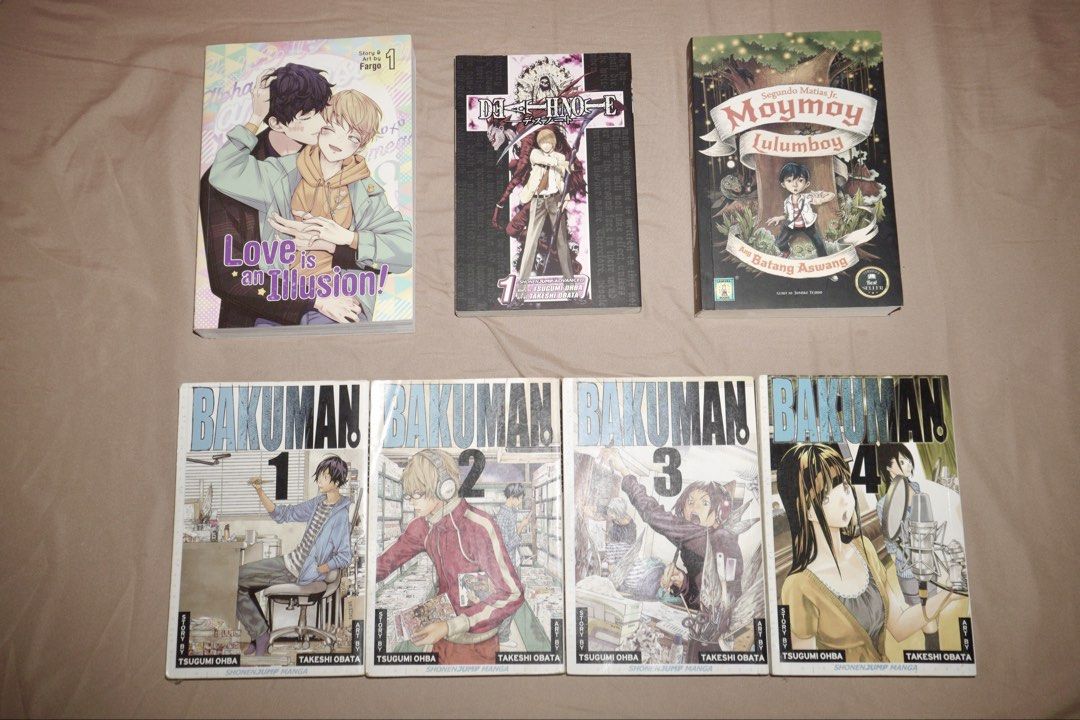 BOOKS FOR SALE (Category: Storybooks) located in Batangas. Submitted by miuparfait (Listing ID 1469249049, Image 1). Description: 1. LOVE IS AN ILLUSION (VOLUME 1) ₱650 2. DEATH NOTE (VOLUME 1) ₱250 3. MOYMOY LULUMBOY (VOLUME 1) ₱200 4. BAKUMAN (VOLUME 1-4) ₱500 GOTYME JNT BATANGAS.