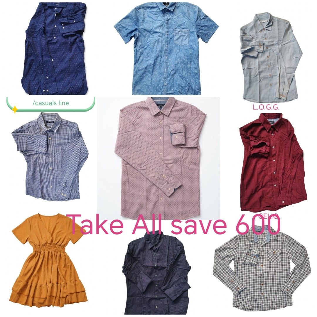 Branded long sleeve plaid polo asstd (Category: Longsleeves) located in Manila. Submitted by angmerchant (Listing ID 1469206744, Image 1). Description: Item Breakdown ​L.O.G.G. (H&M) Light Blue Polka Dot Long Sleeve ​Navy Blue Dash Pattern Long Sleeve ​CODE Mauve / Dusty Rose Accent Cuff Long Sleeve ​CELIO* Maroon Long Sleeve Shirt ​OASIS Gingham Check Blue/White Shirt ​Classic Plaid Multi-Check Long Sleeve Shirt ​Vintage Supply / M Light Wash De