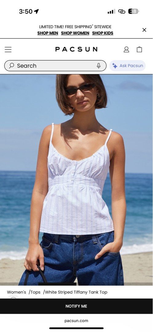 Brandy Melville Tiffany Tank (Category: Sleeveless) located in Davao. Submitted by aug_amari (Listing ID 1469390090, Image 1). Description: 1,900 retails from pacsun size xs-s.