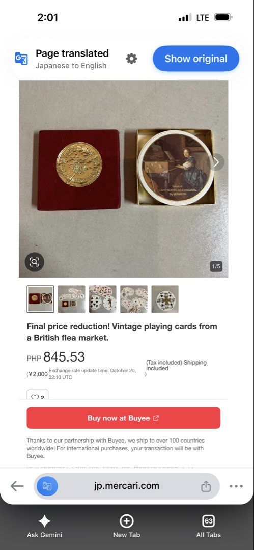 British-made Waddingtons Vermeer round playing cards (Category: Vintage Collectibles) located in Davao. Submitted by favoritepreloved (Listing ID 1469353849, Image 3). Description: 💜 vintage masterpiece 💜 rare 💜 complete and in very good condition.