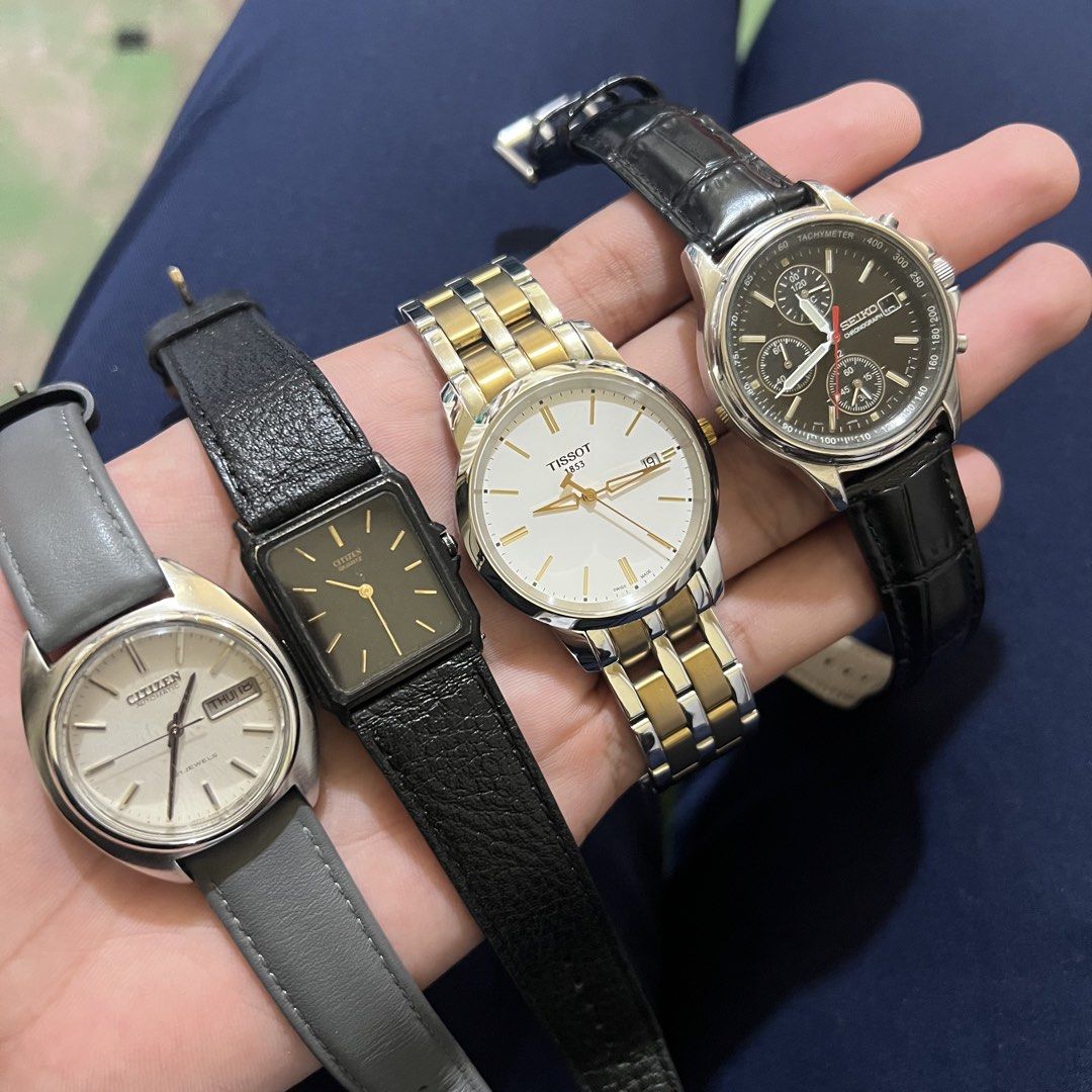 Bundle sale watches (Category: Luxury Watches) located in Manila. Submitted by marcpimentel2323 (Listing ID 1469243446, Image 1). Description: Tissot 1853 Citizen tank Citizen 8200 Seiko chronograph.