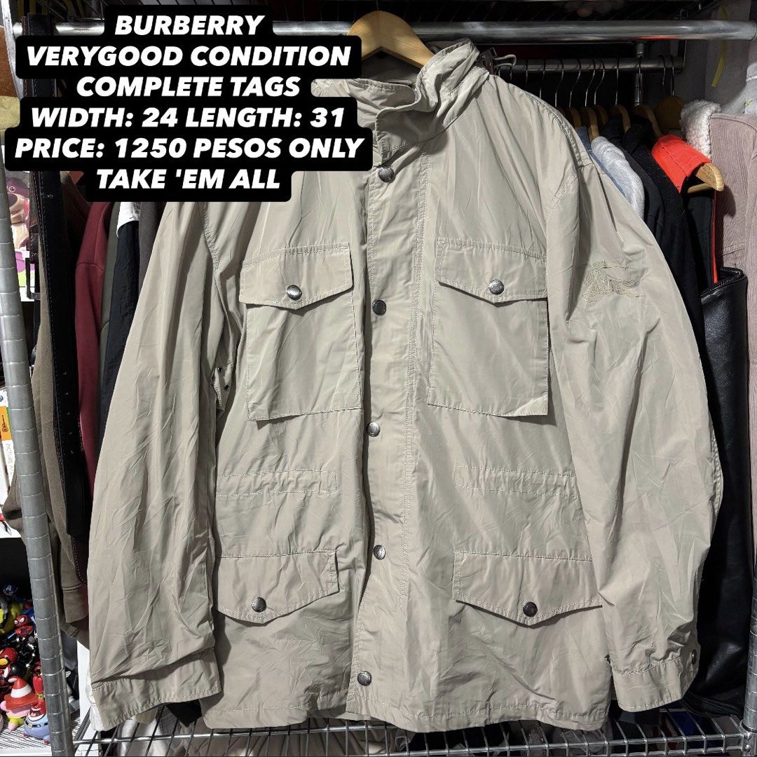 Burberry Brit Beige Hooded Jacket (Category: Coats, Jackets and Outerwear) located in Caloocan City. Submitted by bonsatocha43876 (Listing ID 1469323187, Image 1). Description: - Authentic Burberry Brit hooded jacket in classic beige - Brand new with complete tags attached - Features multiple front pockets with secure snap buttons - Premium branded hardware details - Iconic signature check pattern lining - Width: 24 inches - Length: 31 inches.
