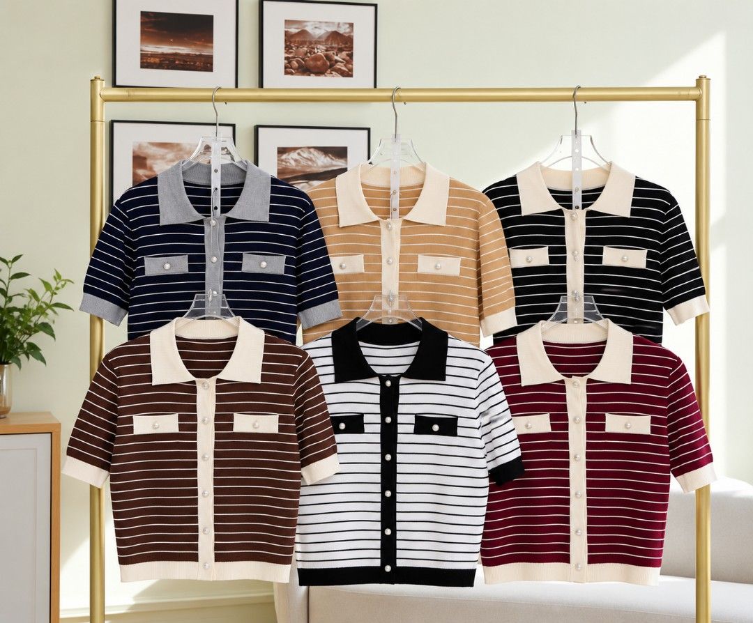 Button Down Collar Stripes Knitted Top (Category: Blouses) located in Pasig City. Submitted by purpleglitters (Listing ID 1469205615, Image 1). Description: bnew knitted s-xl colors available: maroon, navy gray, black.