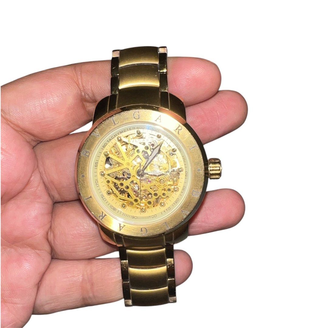 WATCH (Category: Men's Watches) located in Pasig City. Submitted by mdlda (Listing ID 1469348042, Image 2). Description: BVLGARI WATCH - Gold-tone automatic skeleton watch - 40mm - 42mm 2989+sf Declutter.