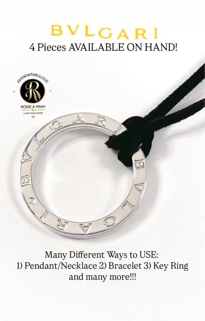 BVLGARI STERLING SILVER KEYRING / PENDANT 💎 (Category: Luxury Accessories) located in Mandaluyong City. Submitted by luxprelovedbagsparadise (Listing ID 1469310898, Image 1). Description: ✨ LUXURY FINDS FOR ONLY ₱5,000! 🖤✨ 💎 AUTHENTIC BVLGARI STERLING SILVER KEYRING / PENDANT 💎 A timeless luxury piece with a versatile design! 😍 This authentic BVLGARI accessory features a circular pendant engraved with the iconic BVLGARI logo around the edge.