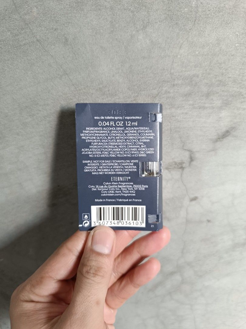 Calvin Klein Eternity Vial Perfume (Category: Fragrance & Deodorants) located in Bacoor. Submitted by nineties_kid (Listing ID 1469205946, Image 3). Description: <••= Calvin Klein Eternity Vial Perfume Eau De Toilette 1.2 ml ______ -Modes Of Delivery: J&T/Lalamove/ LBC (Cash on Pick-up/COD) -Meet-up (Bacoor Cavite Area/Mandaluyong-Shaw,Hulo,Makati Ave) -Modes Of Payment: GCASH NO LAST MINUTE CANCELLATION!! NO TO JOY RESERVERS OR YOU WILL BE BLOCK
