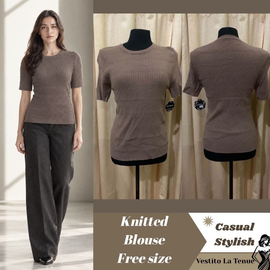 Casual Knitted Blouse (Category: Blouses) located in Cainta. Submitted by vestito_bestida (Listing ID 1469204411, Image 1). Description: ⛔️ACTUAL PHOTO POSTED⛔️ 👉 Brandnew Casual Knitted Blouse 👉 Free size 👉 Brand new with tags attached 👉 Short sleeve, crew neckline, stylish ribbed vertical texture 👉 Material: Stretchable, highly comfortable knit fabric 👉 Flatlay measured using medida 👉 Actual photo posted. 👉 No filter. Colors may vary du