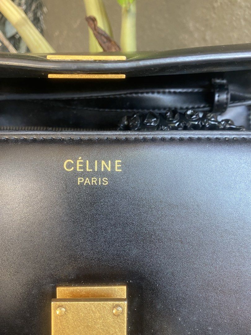 Celine Paris Black Box Calfskin Medium Classic Bag (Category: Luxury Bags & Wallets) located in Bacolod City. Submitted by chuchaystuffs (Listing ID 1469168166, Image 3). Description: - Celine Paris classic box bag - Crafted from premium smooth black leather - Structured accordion gusset sides with multiple interior compartments - Elegant gold-tone hardware and signature clasp closure - Features an adjustable shoulder strap for versatile wear - S
