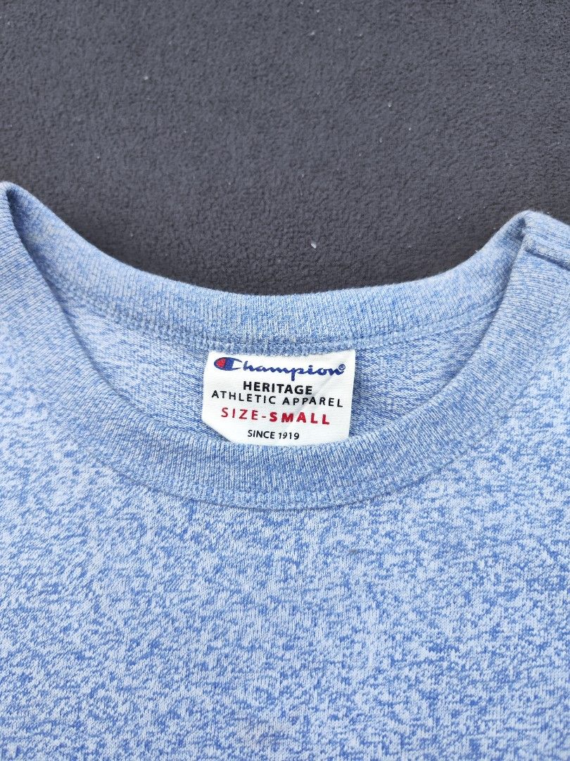 Champion Heritage Teal Tee (Category: Tshirts & Polo Shirts ) located in Bulacan. Submitted by emilj23 (Listing ID 1469169157, Image 3). Description: Champion Heritage Teal Tee Size S on tag L 27 W 17 Condition 9/10 Color rate 9/10 Issue Stain.