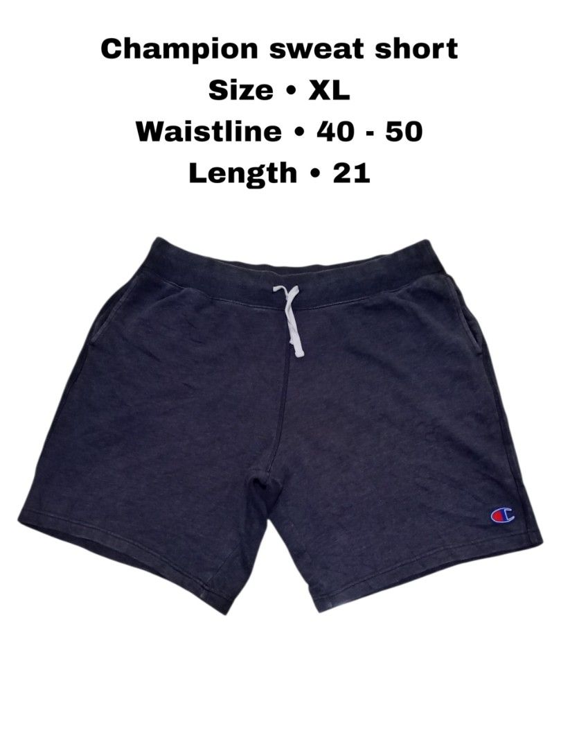 Champion sweat short size XL (Category: Shorts) located in Magdalena. Submitted by magdalenathrift20 (Listing ID 1469168409, Image 1). Description: - Brand: Champion (Made in Vietnam) - Color: Dark Grey - Size: XL (Waist: 40-50 inches, Length: 21 inches) - Material: Soft fleece fabric inside for maximum comfort - Features: Adjustable drawstring waistband, convenient side pockets, and classic embroidered Champion logo near the hem - Condition: Bra