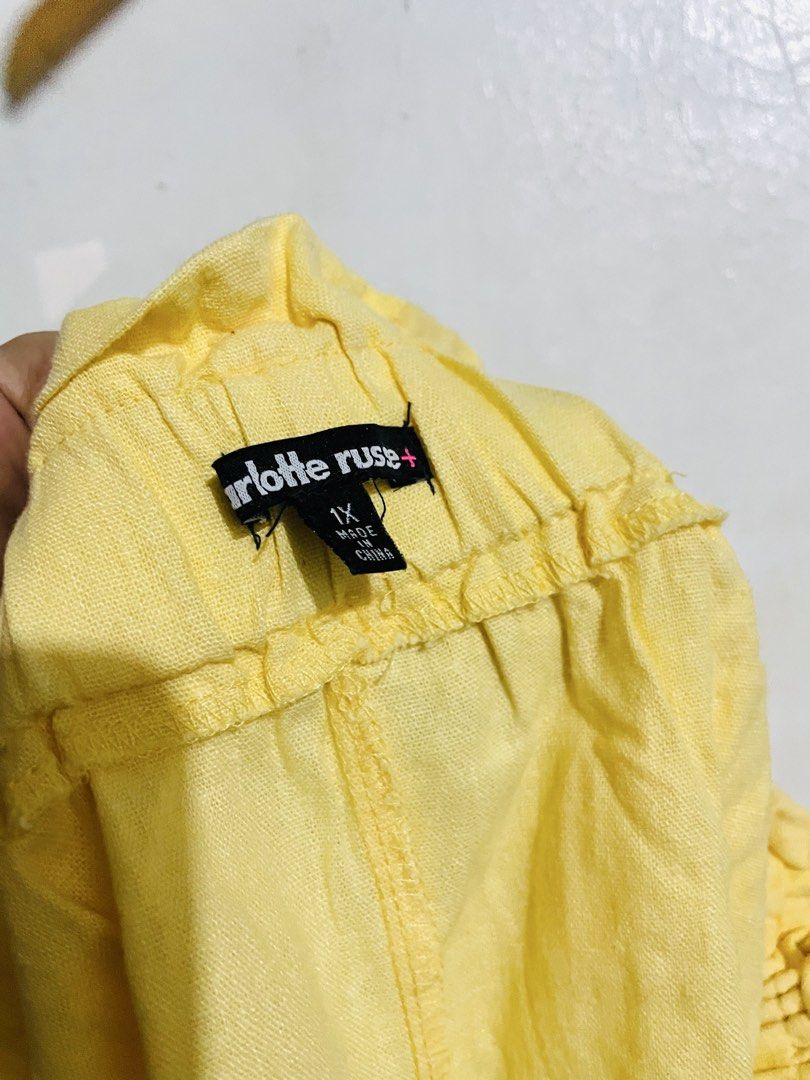 Charlotte Russe Short (Category: Shorts) located in Caloocan City. Submitted by lovemyclothes21 (Listing ID 1469266696, Image 3). Description: - Brand: Charlotte Russe Plus - Size: 1X - Color: Bright yellow - Waist: Elasticated high waist with matching tie belt - Fit: Relaxed fit through the legs - Fabric: Lightweight and comfortable for warm weather - Condition: Clean and ready to wear.
