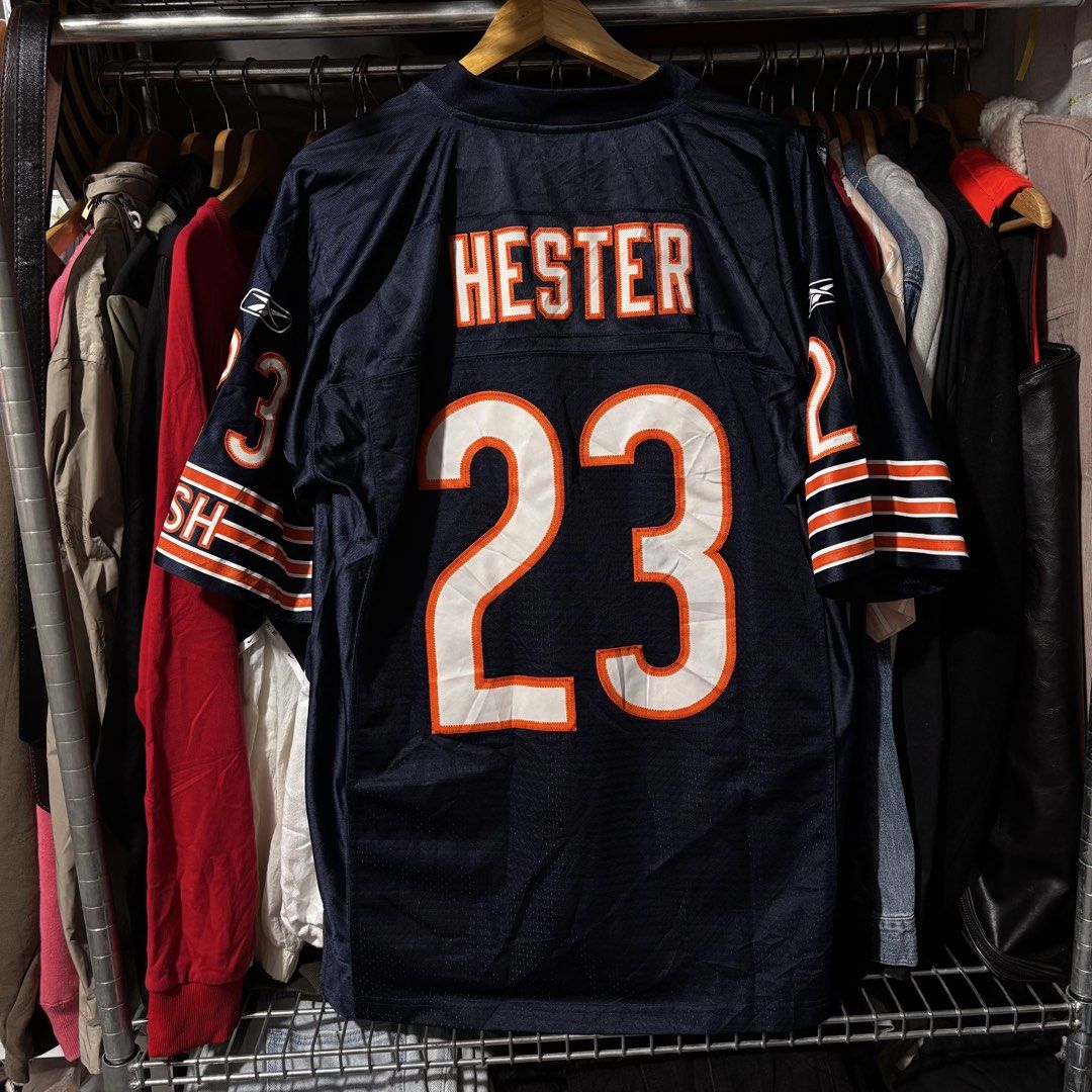 Chicago Bears Devin Hester Reebok Jersey Size M (Category: Activewear) located in Caloocan City. Submitted by bonsatocha43876 (Listing ID 1469317533, Image 2). Description: - Team: Chicago Bears - Player: Devin Hester (#23) - Color: Navy Blue - Brand/Tagging: Reebok Equipment - Size: Medium (Width: 22 inches, Length: 32 inches) - Details: Number 23 and GSH logo on sleeves - Material: 100% polyester, made in Guatemala.