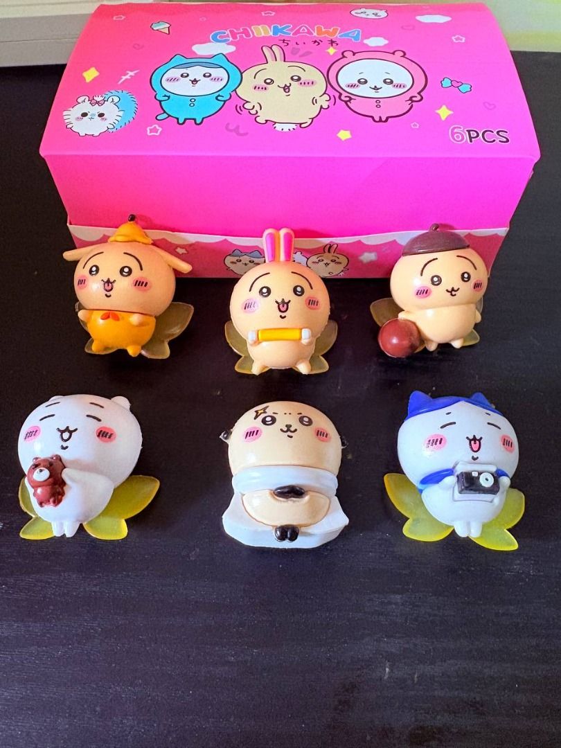 Chiikawa Figure Blind Box Full Set 6PCS (Category: Designer & Blind Box Toys) located in Caloocan City. Submitted by silentdragon_931b8a (Listing ID 1469226508, Image 1). Description: - Full set of 6 Chiikawa mystery figures - Comes with the original pink display box - Includes favorite characters like Chiikawa, Hachiware, and Usagi - Each figure features unique poses and accessories on translucent yellow leaf bases - Individual boxes opened just