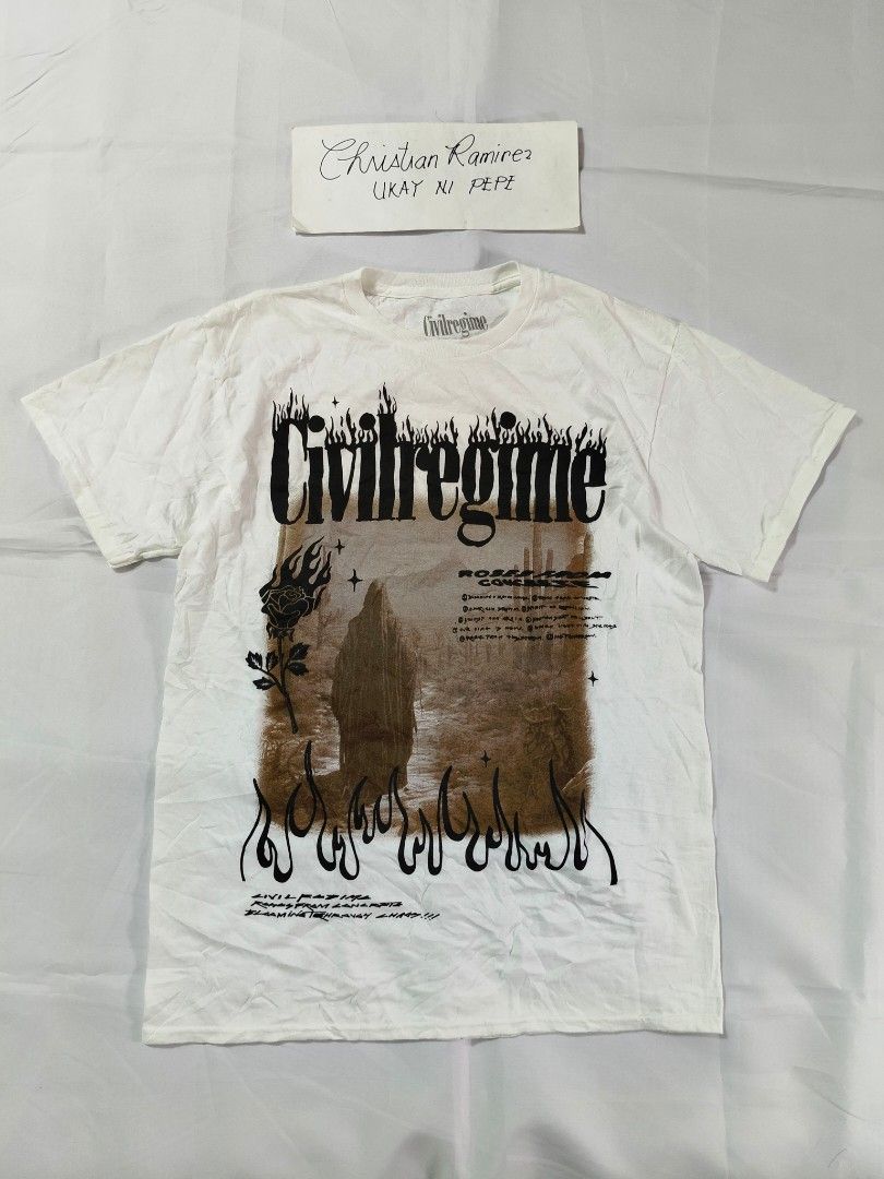 Civil Regime graphic tee (Category: Tshirts & Polo Shirts ) located in Bocaue. Submitted by ukaynipepe (Listing ID 1469324149, Image 1). Description: Civil Regime Large Width 20 Length 28 No flaws Excellent condition.