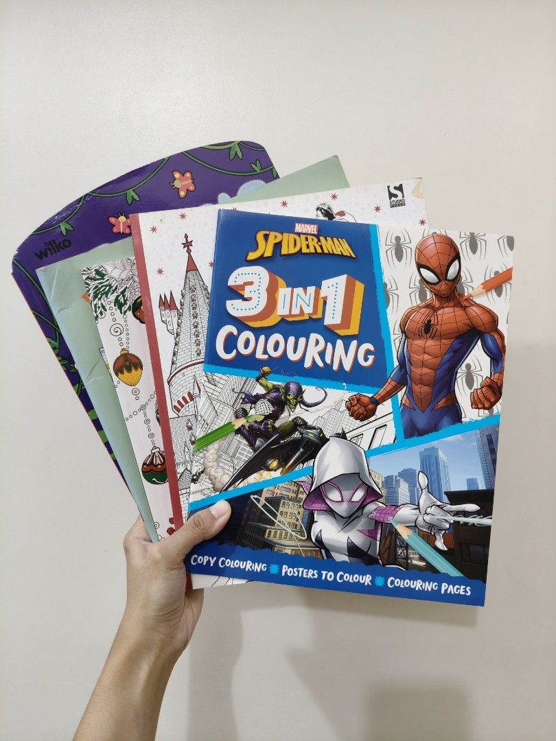 Clean children's coloring books bundle (Category: Children's Books) located in Makati City. Submitted by wowkidsbook (Listing ID 1469314045, Image 1). Description: Perfect as a gift. Unused but it has minor flaws on the cover page. This bundle includes the following: - Spiderman 3-in-1 Colouring - Harry Potter magical places and characters - Jungle Colouring Fun - Christmas Colour - Doodle Design Pastimes Patterns.