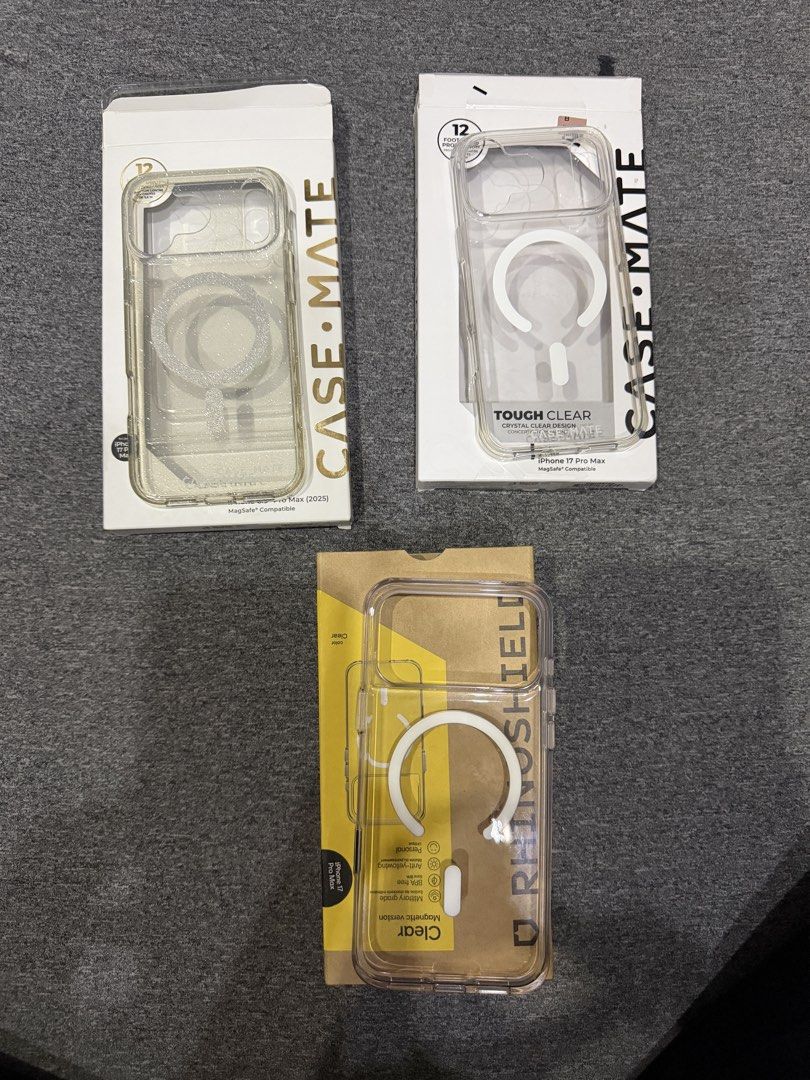 Clear case for iphone 17promax (Category: Cases & Sleeves) located in Manila. Submitted by _lovedbyurstrully (Listing ID 1469175311, Image 1). Description: - Product: CASEMATE & RHINOSHIELD - Compatibility: iPhone 17 Pro Max - Features: Transparent design, MagSafe compatible, reliable drop protection - Condition: Brand new - Meetup Location: Robinsons Place Manila Casemate — 1,000/e Rhinoshield — 1,500 may issues Slightly negotiable .