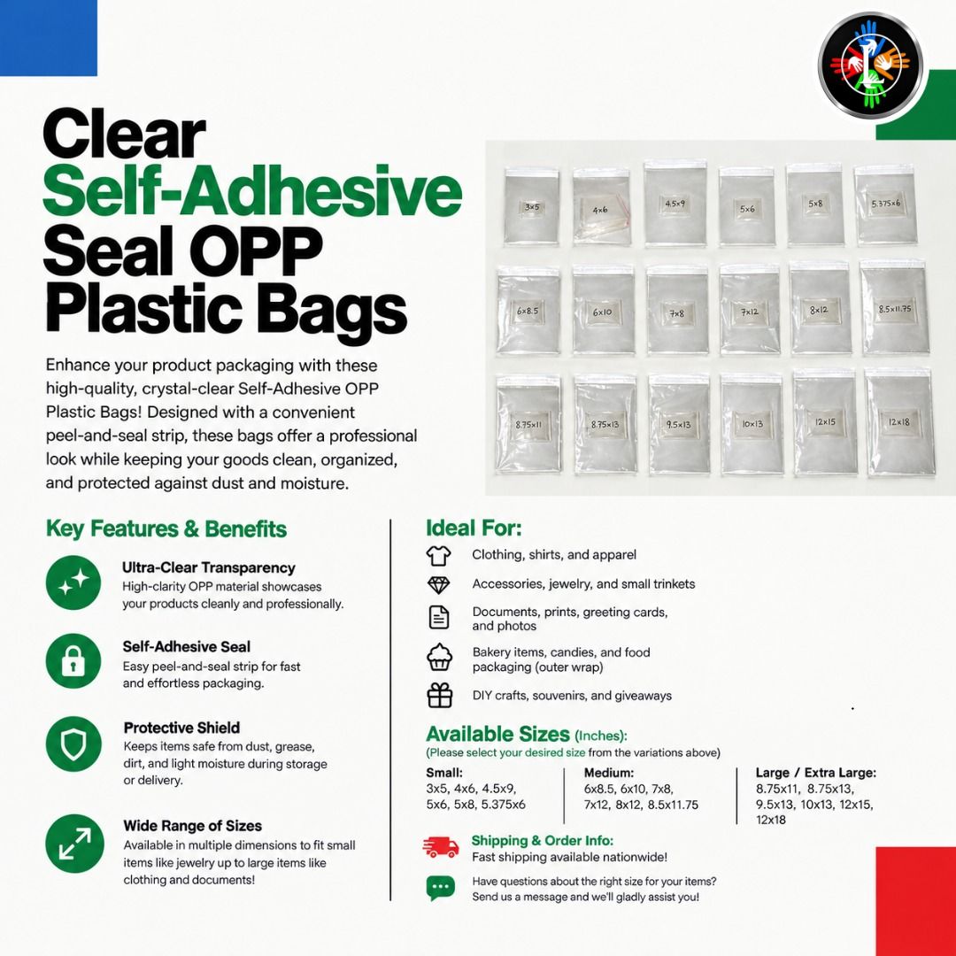 Clear OPP Self-Adhesive Bags (Category: Stationery & School Supplies) located in Manila. Submitted by golden888onlineshop (Listing ID 1469176573, Image 1). Description: 💥 PACK FAST. SELL MORE. 💥 Stock is RUNNING LOW on our #1 selling item! These Clear OPP Self-Adhesive Bags are a game-changer. Stop fumbling with messy tape and get your orders out the door in seconds. ⚡ Features: ✅ Crystal clear for maximum product appeal. ✅ Fast, durable self-a