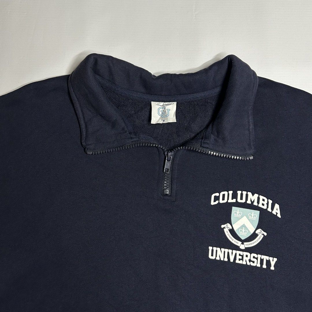Columbia University Quarterzip (Category: Tshirts & Polo Shirts ) located in Antipolo. Submitted by wvyfrnds (Listing ID 1469168665, Image 2). Description: Columbia University Quarterzip Size: M Color: NavyBlue Dimensions (Inches): Length: 25 Width: 22 Color Rate: 9/10 Issues - NONE 395 PLUS SF.