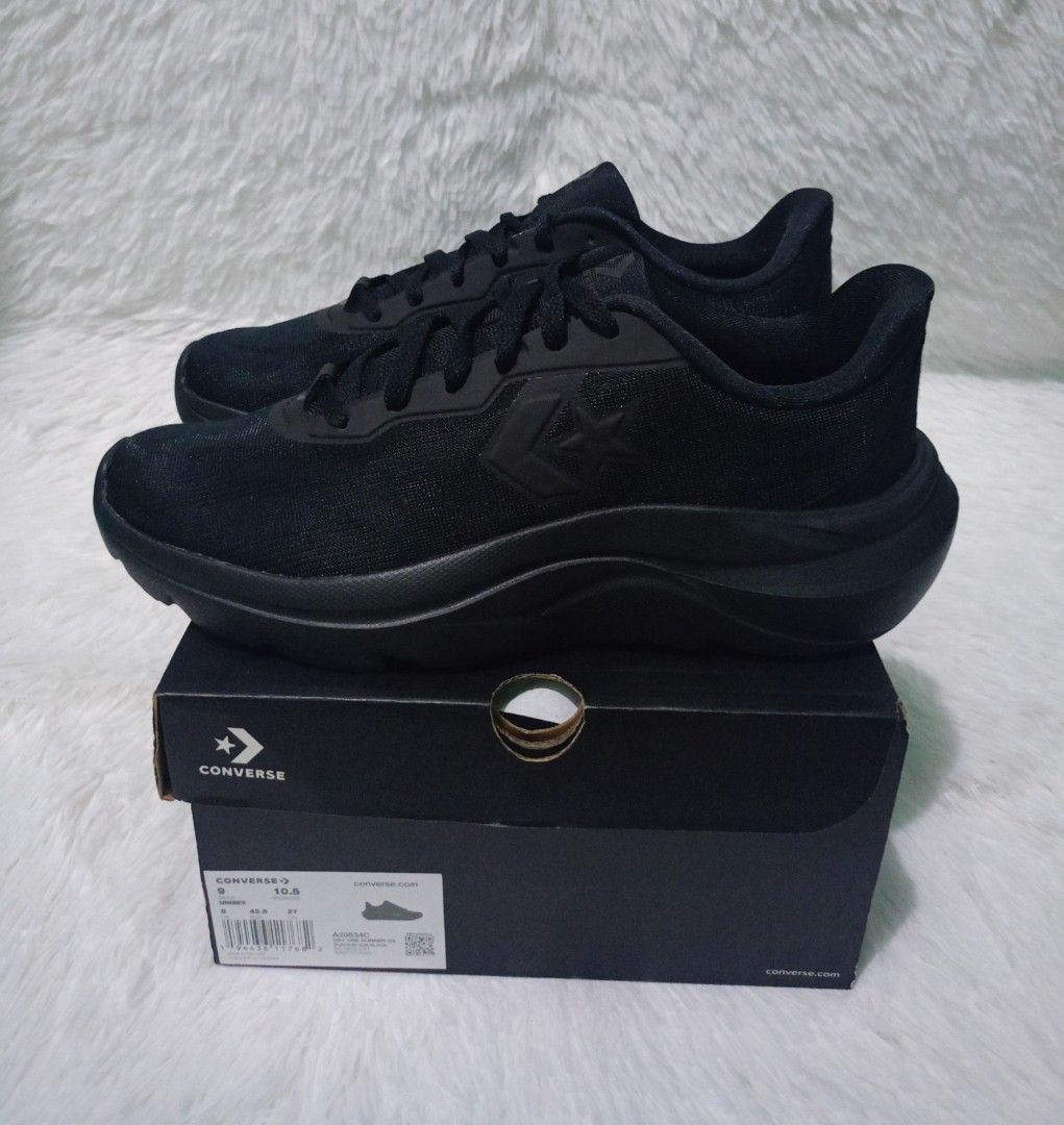 Converse Day One Runner Ox Black Size US 9 (Category: Sneakers) located in Manila. Submitted by mon_162021 (Listing ID 1469350887, Image 1). Description: -Mens 9&9.5 - Brand: Converse Day One Runner Ox - Color: All Black - Condition: Never worn outside, pristine condition - Size: Men's US 9 / Women's US 10.5 / EUR 42.5 - Style Code: A20634C - Features: Completely clean uppers and thick textured soles - Inclusion: Original box with matching label 