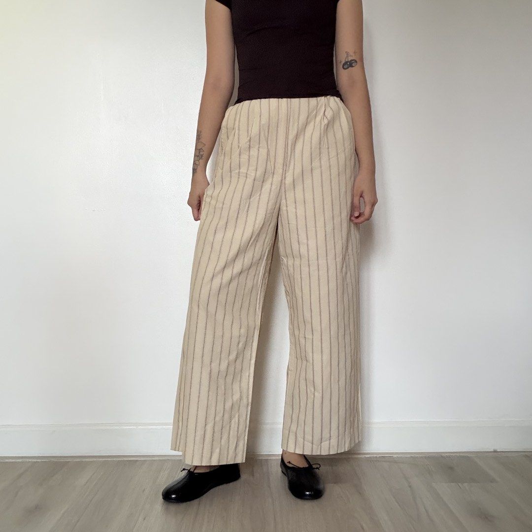 Cream Striped Pants (Category: Other Bottoms) located in Quezon City. Submitted by shop_imdari (Listing ID 1469164962, Image 2). Description: Waist 27” Hips 42” Length 38” .
