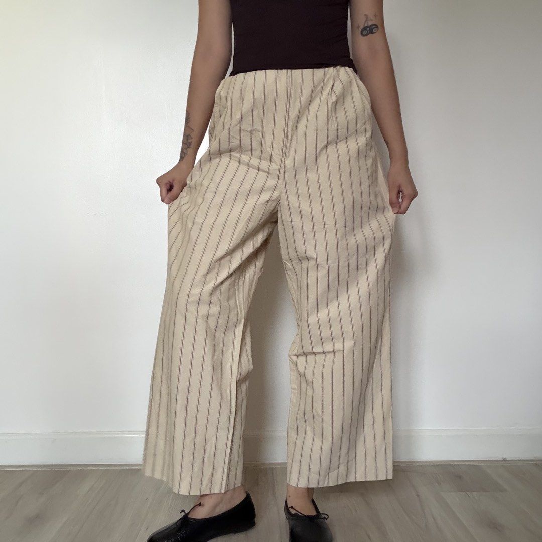 Cream Striped Pants (Category: Other Bottoms) located in Quezon City. Submitted by shop_imdari (Listing ID 1469164962, Image 1). Description: Waist 27” Hips 42” Length 38” .