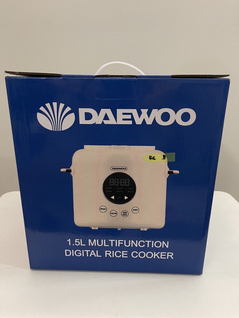 Daewoo 1.5L Multifunction Digital Rice Cooker (Category: Cookers) located in Quezon City. Submitted by bravehorse_f1f6d5 (Listing ID 1469281077, Image 1). Description: - Brand: Daewoo Digital Rice Cooker - Capacity: 1.5L (Compact size, ideal for small families or condo living) - Power: 400W energy-efficient rating - Display & Control: Modern LED display panel with touch screen IMD controls - Inner Pot: Premium ceramic glaze inner pot with elegant