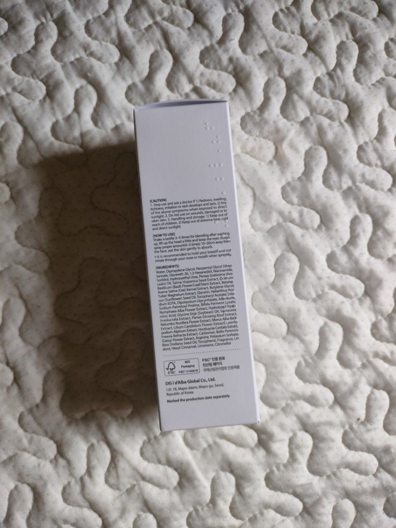 [D'ALBA] First Spray Serum 100ml (Category: Face Care) located in Tabaco. Submitted by danielamc17 (Listing ID 1469266074, Image 2). Description: - brand new and sealed - 100ml loc: Albay mod: J&T.