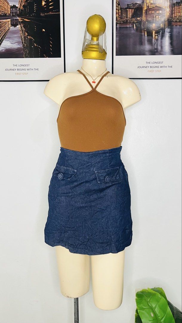 Dark Blue Denim Skort | S 29-30 (Category: Skirts) located in Manila. Submitted by bengirlclothing (Listing ID 1469302170, Image 2). Description: - Color: Dark blue denim -Size: 29-30 inches -Length: 15 inches - Style: High-waisted skort with front button pockets - Perfect for casual outings and daily wear!.
