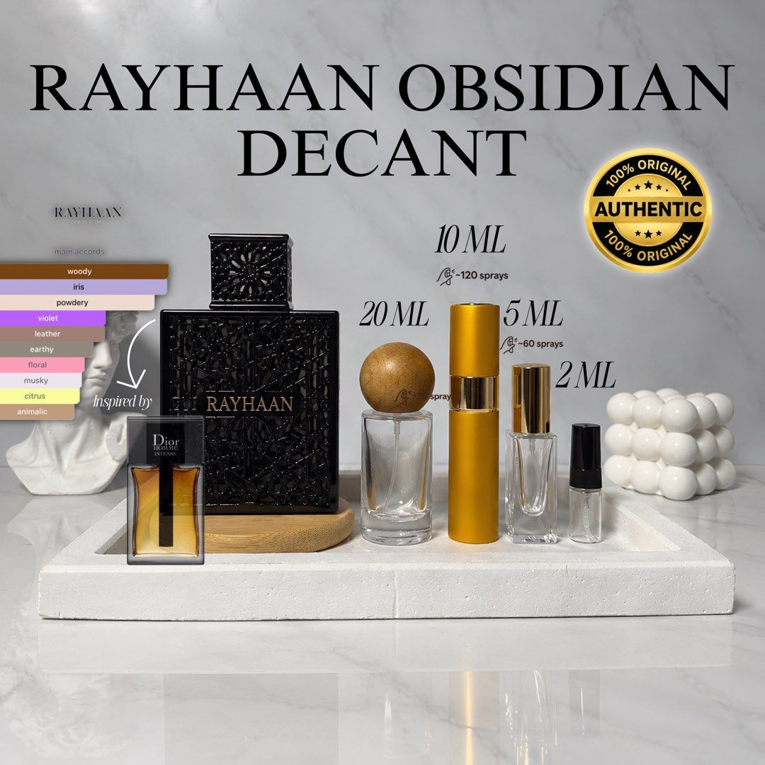 DECANT Rayhaan Obsidian EDP AUTHENTIC (Category: Fragrance & Deodorants) located in Manila. Submitted by scentiquefrgrances (Listing ID 1469235581, Image 1). Description: Follow us on epbi for more updates: Scentique Fragrances Shapi🍊: scentiquefragrances Note: We only sell AUTHENTIC/ORIGINAL Perfumes money back guaranteed if proven fake❗️ BRAND NEW, SEALED AND AUTHENTIC💯 2ML - 95 pesos 5ML - 225 pesos 10ML - 380 pesos 20ML - 650 pesos Message 