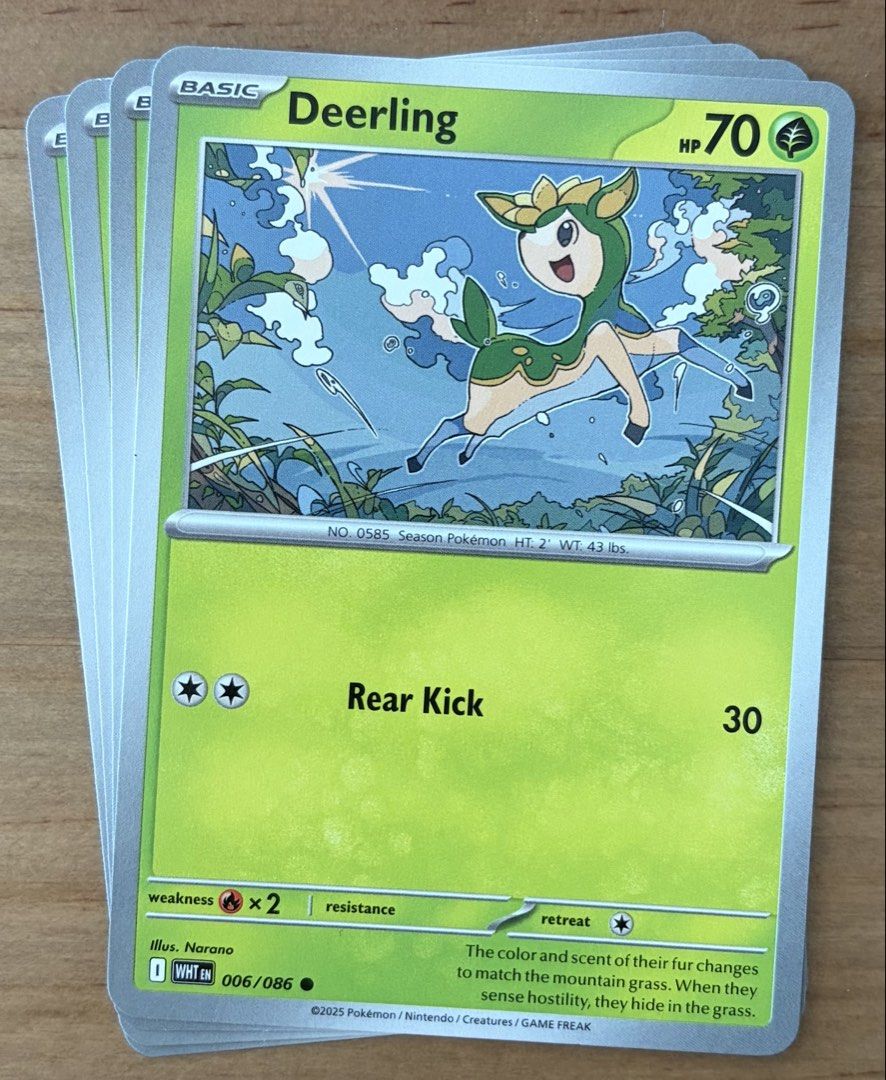 Deerling | Pokemon Cards ~ White Flare (Category: Raw Singles) located in Makati City. Submitted by cardlab (Listing ID 1469173428, Image 1). Description: Items are 💯 authentic/original/legit. About The Card: •Language: EN • Number: 006/086 • Common • Normal FOR: • Cards ₱99 and below with Card Sleeves • Cards ₱100 and up with Card Sleeves and Used Toploader • ₱10 for Bnew Tops Packaging (If Shipping): ✔️ Plastic cover ✔️ Cardboard ✔️ Bubble wra