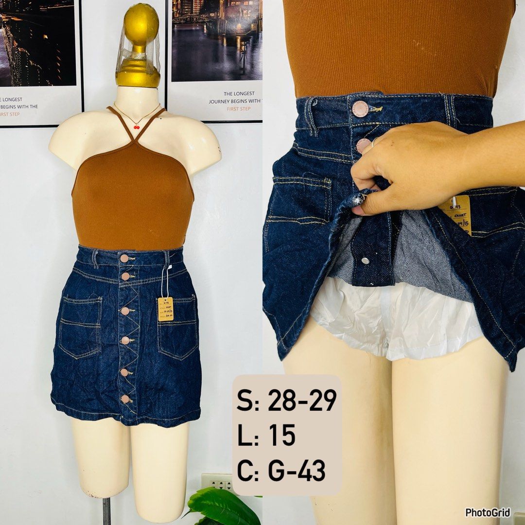 Denim Skort | Size 28-29 (Category: Skirts) located in Manila. Submitted by bengirlclothing (Listing ID 1469280551, Image 1). Description: - Size: 28-29 inches - Length: 15 inches - Color: Dark wash denim skort - Flattering high waist fit (looks amazing with tucked-in tops) - Features handy pockets on both sides.