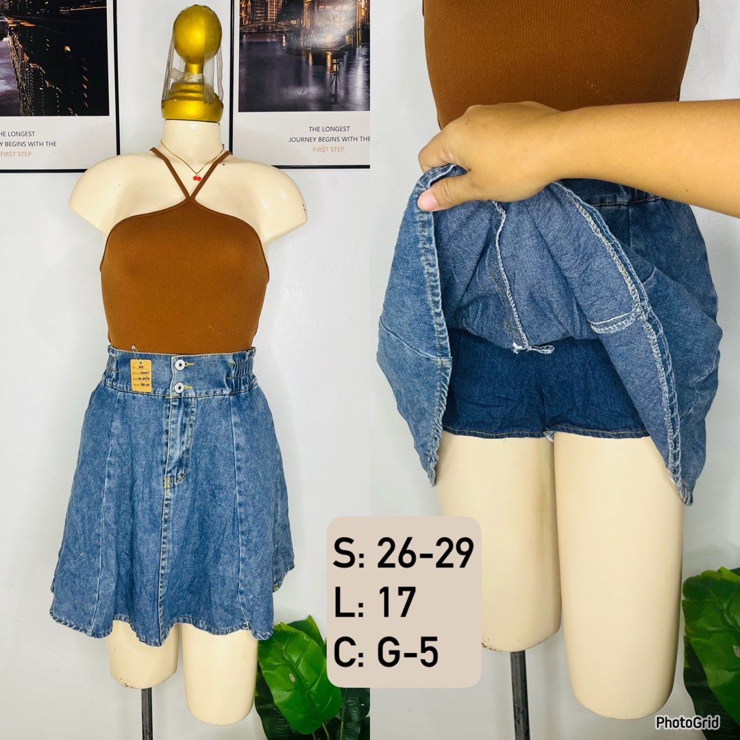 Denim Skort |Size 26-29 (Category: Skirts) located in Manila. Submitted by bengirlclothing (Listing ID 1469303884, Image 1). Description: - Size: 26-29 inches - Length: 17 inches - Fit: High waist with a comfortable elastic band at the back - Details: Front button closure and chic panel design .