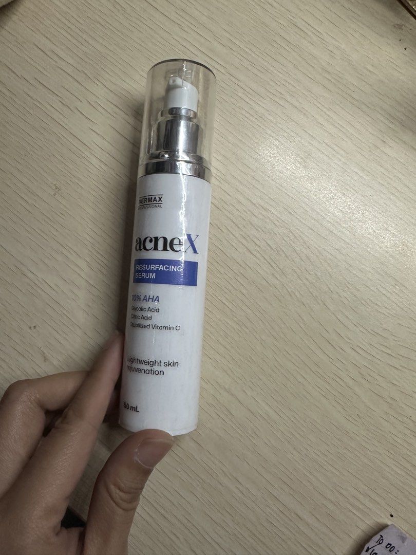 Dermaxpro acneX resurfacing serum 10% aha 50ml (Category: Makeup) located in Manila. Submitted by shopkriscloset (Listing ID 1469246194, Image 1). Description: Dermaxpro acneX resurfacing serum 10% aha 50ml Original price 1728 Brand new. Never been opened. Intact plastic cover. Bought at skinstation. Have two more of this. ‼️PLEASE READ BEFORE PLACING AN OFFER -Please be patient and respectful. 🤗 If I don’t get to reply immediately, I might be w