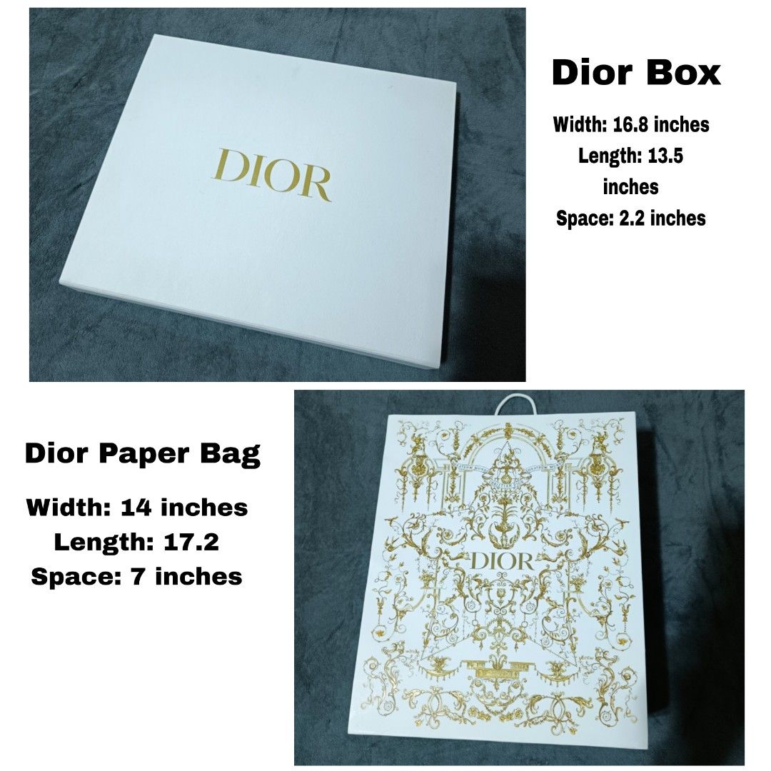 Dior Paper Bag with Dior Paper Box (Category: Everything Else Others) located in Bacoor. Submitted by nineties_kid (Listing ID 1469202281, Image 1). Description: <==• Dior Paper Bag with Dior Paper Box Width: 14 inches Length: 17.2 Space: 7 inches Dior Box Width: 16.8 inches Length: 13.5 inches Space: 2.2 inches ______ -Modes Of Delivery: J&T/Lalamove/ LBC (Cash on Pick-up/COD) -Meet-up (Bacoor Cavite Area/Mandaluyong-Shaw,Hulo,Makati Ave) -Modes
