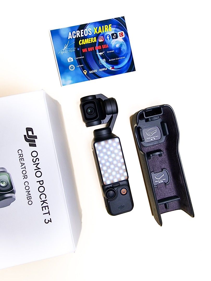 Dji Osmo Pocket 3 Creator Combo (Category: Cameras) located in Baguio. Submitted by acreoscamera (Listing ID 1469227471, Image 2). Description: DJI Osmo Pocket 3 Creator Combo ✨️ Price: 23,500.00 No issues Cosmetics 9.8/10 (Mint Condition) Actual Photo posted📸 No more last priced All buttons are functional ✨️Inclusions (Complete) - Protector cover - DJI Mic 2, Clip Magnet and windscreen - DJI Bag - Battery handle & Extender - Wide Angle lens - D