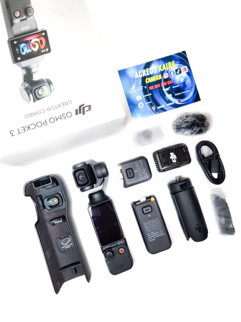 Dji Osmo Pocket 3 Creator Combo (Category: Cameras) located in Baguio. Submitted by acreoscamera (Listing ID 1469227471, Image 3). Description: DJI Osmo Pocket 3 Creator Combo ✨️ Price: 23,500.00 No issues Cosmetics 9.8/10 (Mint Condition) Actual Photo posted📸 No more last priced All buttons are functional ✨️Inclusions (Complete) - Protector cover - DJI Mic 2, Clip Magnet and windscreen - DJI Bag - Battery handle & Extender - Wide Angle lens - D