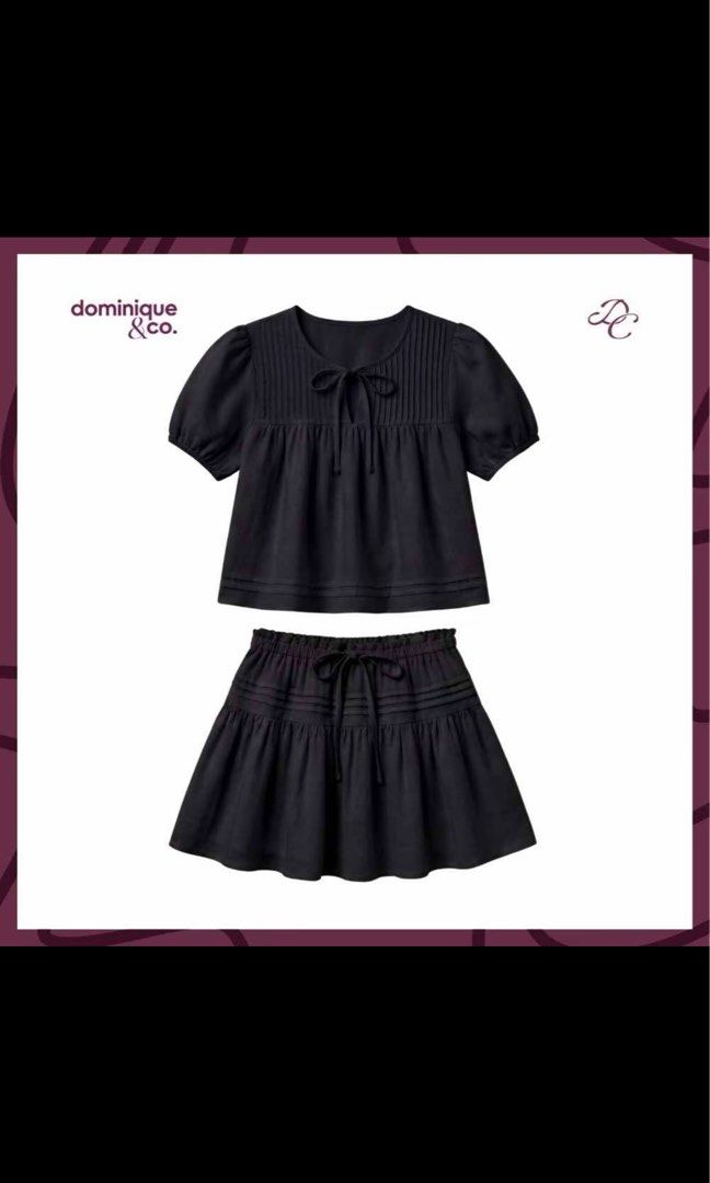 dominique & co. soleil set (Category: Sets or Coordinates) located in Cabuyao City. Submitted by cleanstate_12 (Listing ID 1469195993, Image 2). Description: Soleil Preppy Soft Linen Coordinates I Dominique & Co. s-m set black used once lang rfs: not my style.