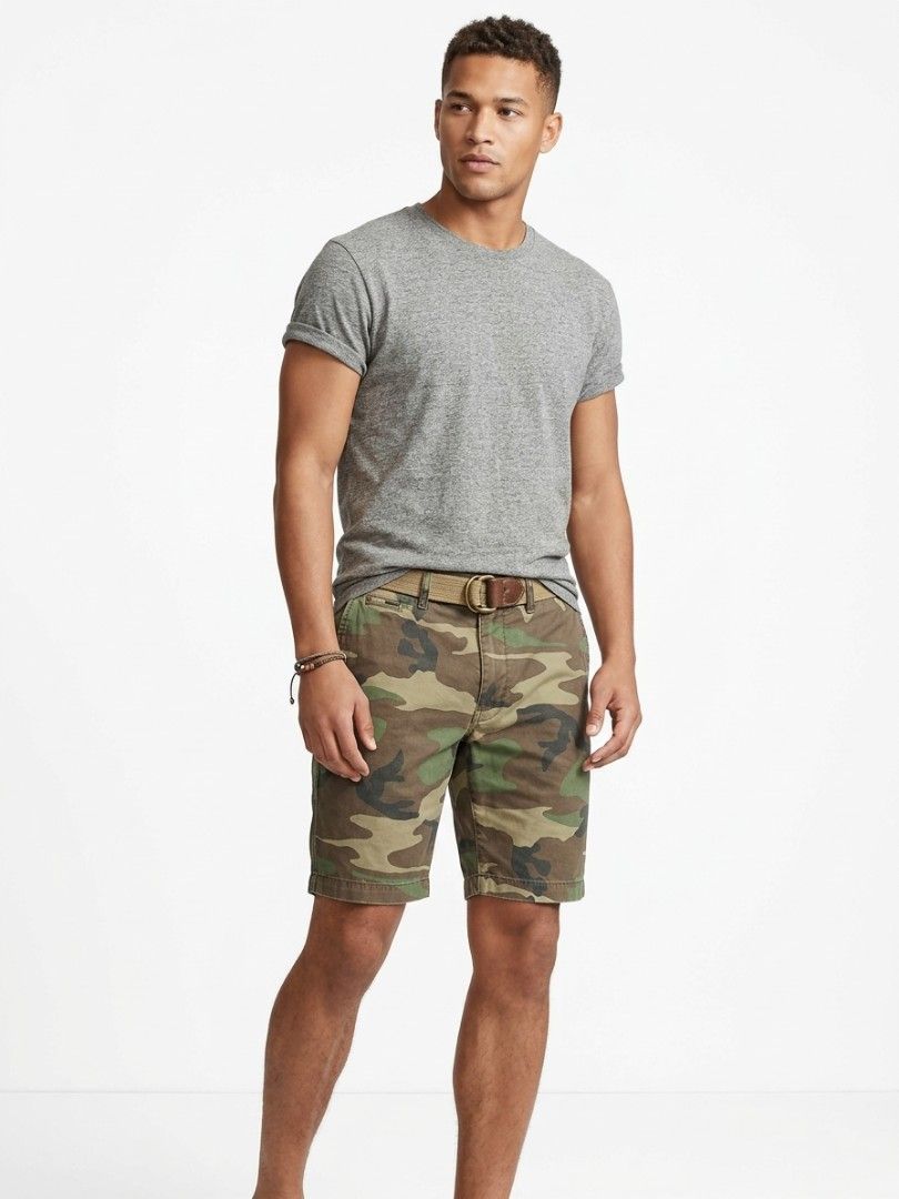 DOUBLE RL RALPH LAUREN CAMO SHORTS (Category: Shorts) located in Quezon City. Submitted by unholy_finds (Listing ID 1469288944, Image 2). Description: - Brand: RRL Ralph Lauren - Item: Camouflage Shorts - Size: 33 - Material: 100% heavyweight cotton - Features: Button fly closure, 2 front pockets, 2 buttoned back pockets - Details: Iconic Double RL label on rear pocket - Origin: Made in China - Condition: Good pre-owned condition with classic mil