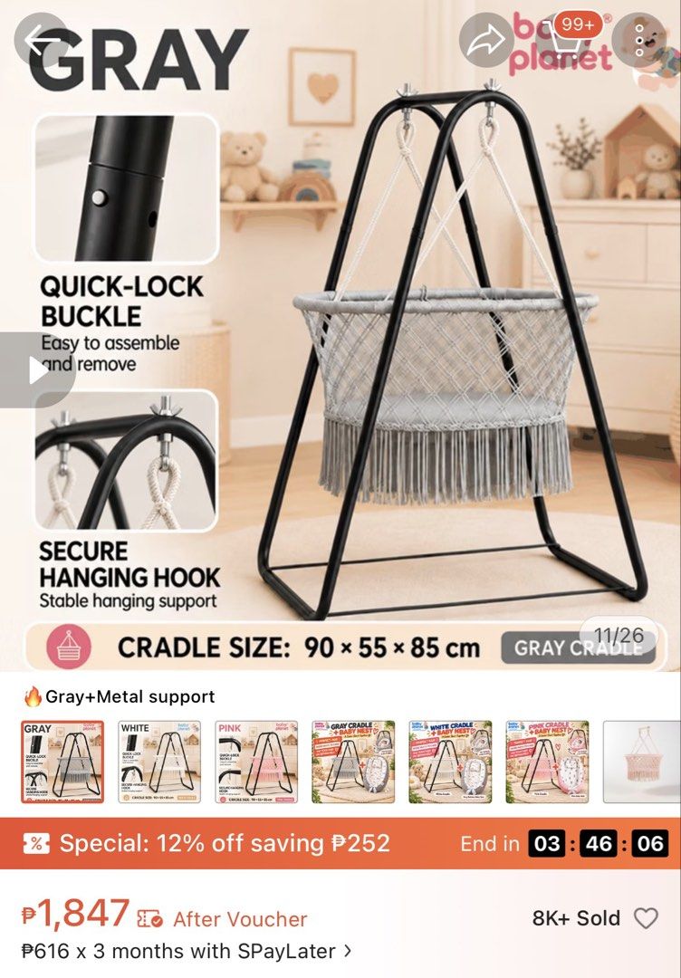 Duyan / Hanging Cradle with Metal Stand (Category: Cots & Cribs) located in Cainta. Submitted by littlemissvietnam (Listing ID 1469223347, Image 3). Description: .
