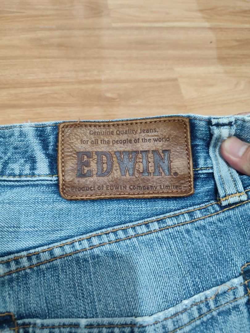 Edwin New Vintage Selvedge (Category: Jeans) located in Lipa City. Submitted by gudoys_outdoor16 (Listing ID 1469287843, Image 3). Description: - Brand/Model: Edwin New Vintage 503V - Origin: Made in Japan - Size: 34 Waist length 42.2 - Wash: Medium blue with factory whiskering and fading - Details: Heavy denim weight, classic 5-pocket style, button fly, leather back patch - Condition: Clean construction, excellent quality 1300 + sf Only.