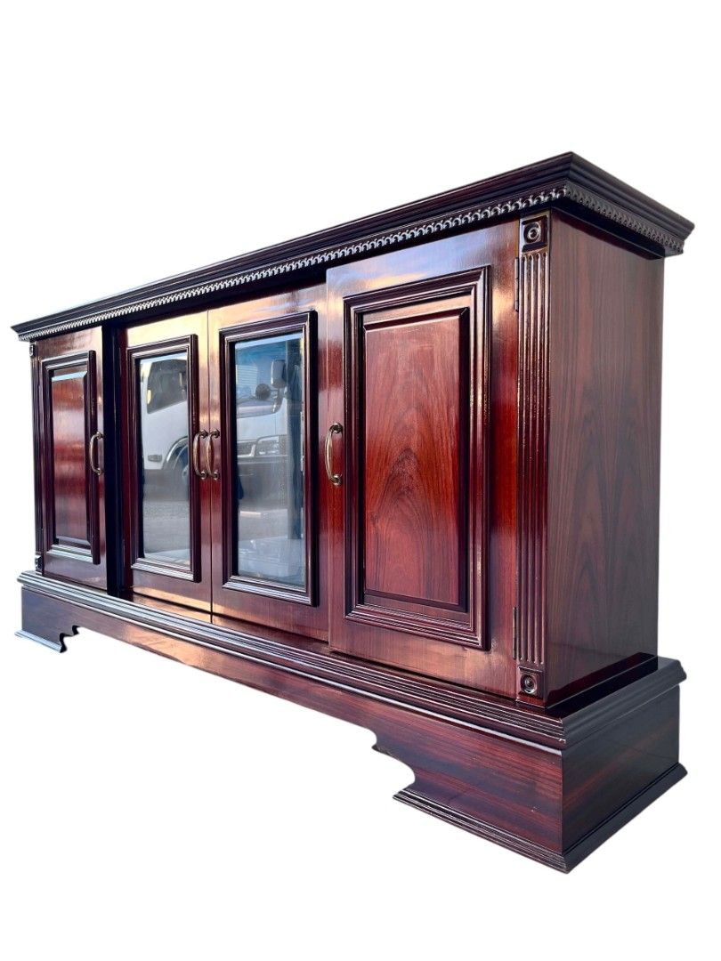 ELEGANT CONSOLE LATERAL DISPLAY CABINET (Category: Shelves, Cabinets & Racks) located in Mexico. Submitted by mgracejapansurplus (Listing ID 1469222588, Image 2). Description: NEW ARRIVAL 🔥 JAPAN SURLPUS ELEGANT CONSOLE LATERAL DISPLAY CABINET ✨ -Glass display + solid side doors, rich wood finish. Dimensions: L73"×W17"×H38". ✅No dp No reservation ✅Payment first Priority ✅LALAMOVE sameday delivery. 📌Shoulder ni buyer ang sf pick up will do. MOP: