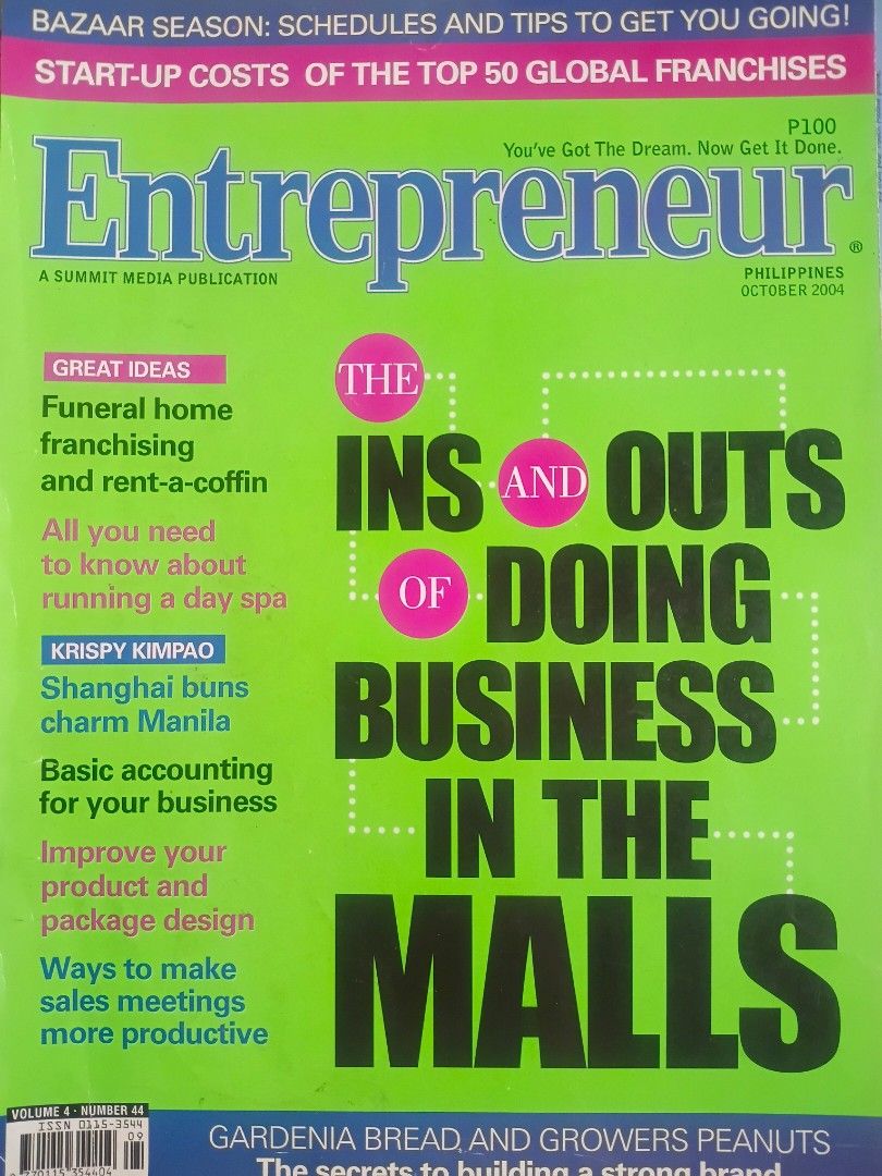 Entrepreneur Magazines Preloved (Category: Magazines) located in Quezon City. Submitted by viaramirez (Listing ID 1469233242, Image 3). Description: P 60.00 each, 5 magazines minimum purchase or take all 14 magazines for 700.00 Good readable condition, complete pages, shipping or pickup, SF charged to buyer, Commonwealth QC .