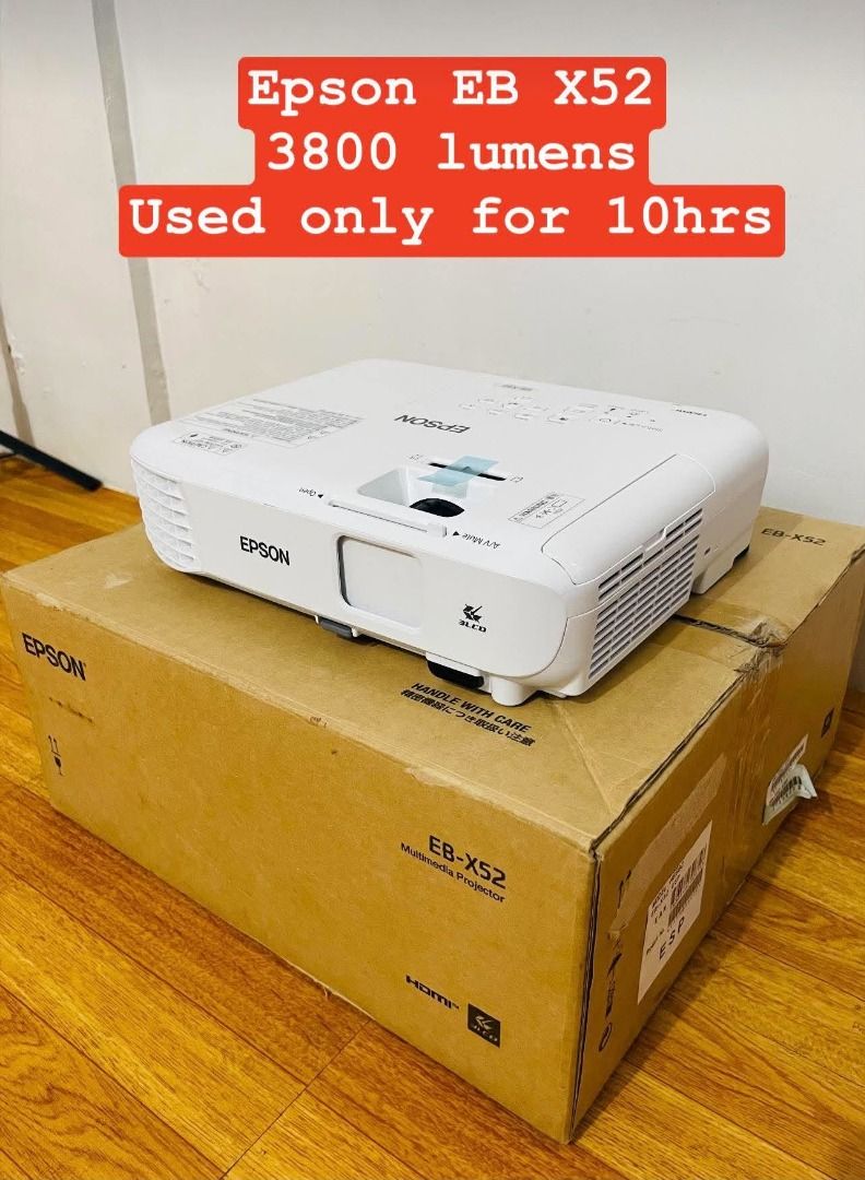 Epson EB-X52 3800 Lumens Multimedia Projector (Category: Projectors) located in Makati City. Submitted by nerrizzamanalo (Listing ID 1469247398, Image 1). Description: Used only for 10hrs With Box HDMI Power cord Remote Taguig location 09215306314 .