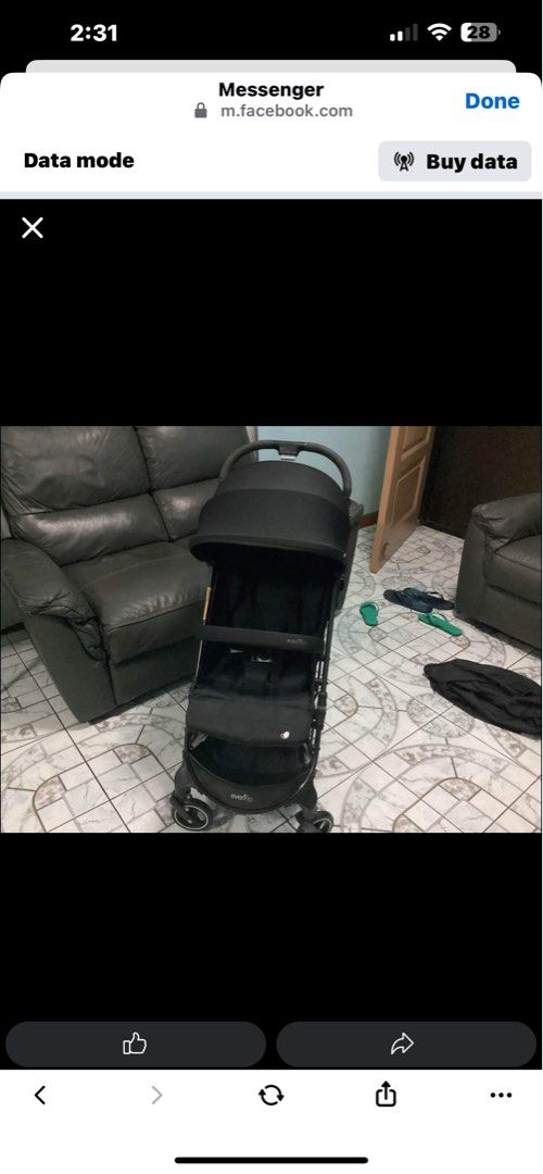 Evenflo pilot Black Stroller Travel pocket stroller cabin approved (Category: Strollers) located in Manila. Submitted by pampanga.reloved (Listing ID 1469186843, Image 1). Description: - Brand: Evenflo - Color: Sleek all-black - Design: Compact fold for easy transport and storage - Comfort & Safety: Padded seat, large sun canopy, and safety harness - Storage: Convenient bottom basket underneath - Extras: Includes original black travel storage bag